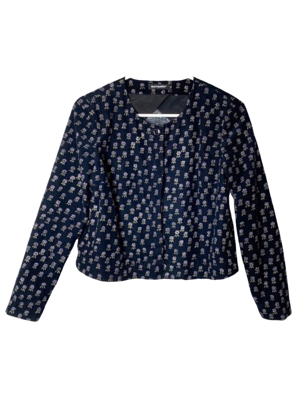 Marimekko Corduroy Blazer Jacket Shirt Women Size Small Black White Long Sleeve